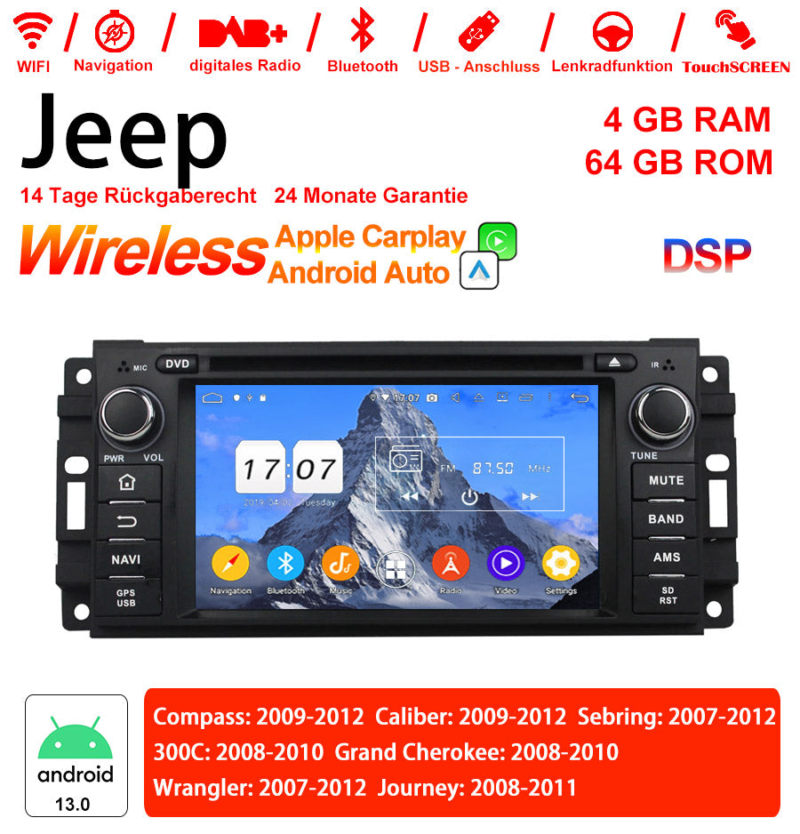 Android Autoradio für Jeep Compass (2009-2012), Wrangler (2007-2012), Grand Cherokee (2008-2010) mit Wireless CarPlay & Android Auto