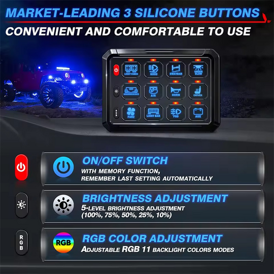 8/12 Gang RGB Schalttafel LED Arbeits licht leiste Schalter Box Controller für Universal autos LKW Boot utv 4x4 4wd