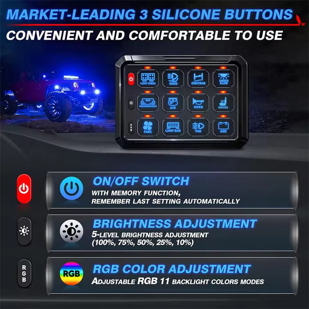 8/12 Gang RGB Schalttafel LED Arbeits licht leiste Schalter Box Controller für Universal autos LKW Boot utv 4x4 4wd