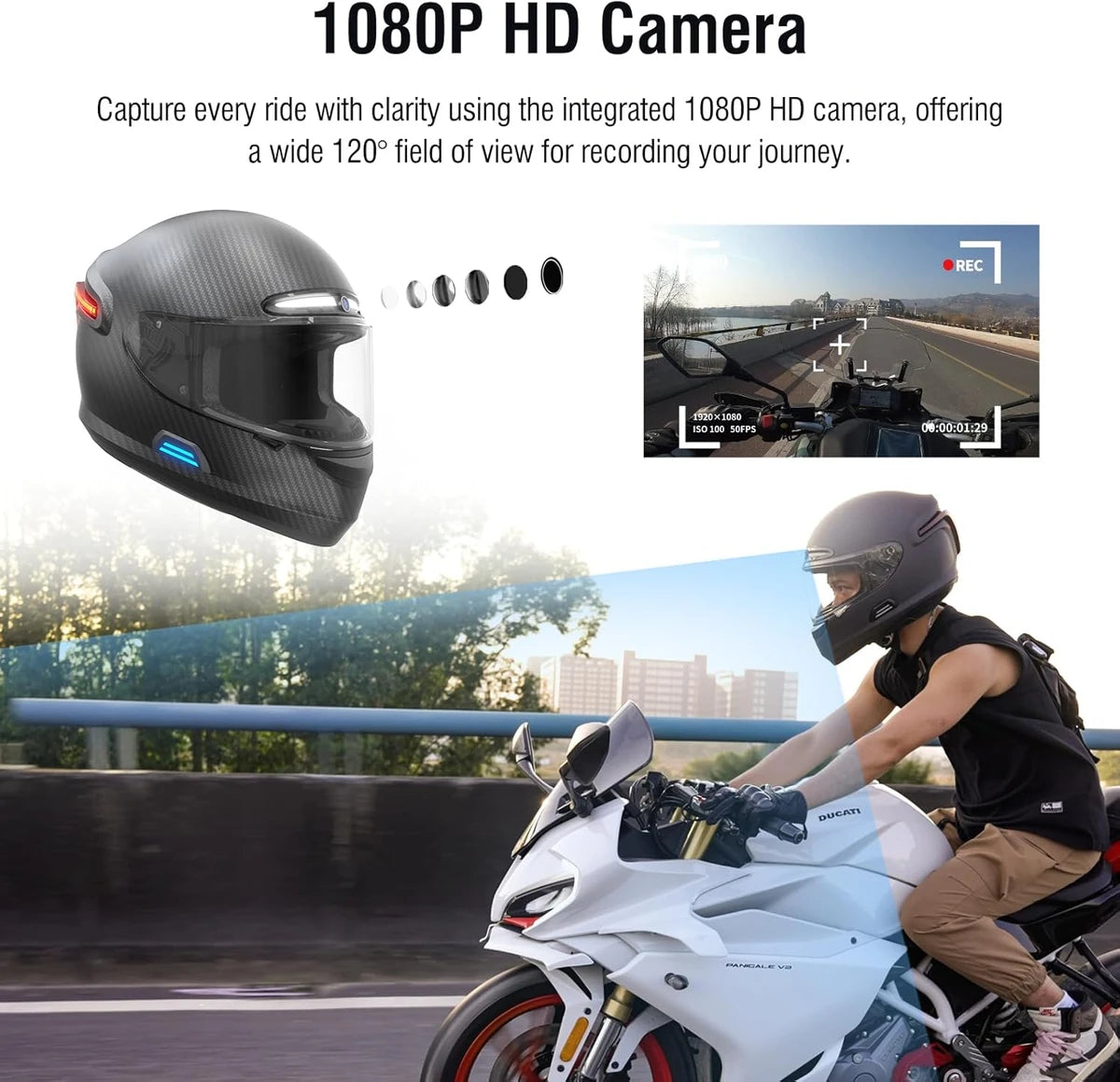 LIVALL MC1 PRO Integral-Motorradhelm mit integrierter Bluetooth-Gegensprechanlage und 1080P-Kamera