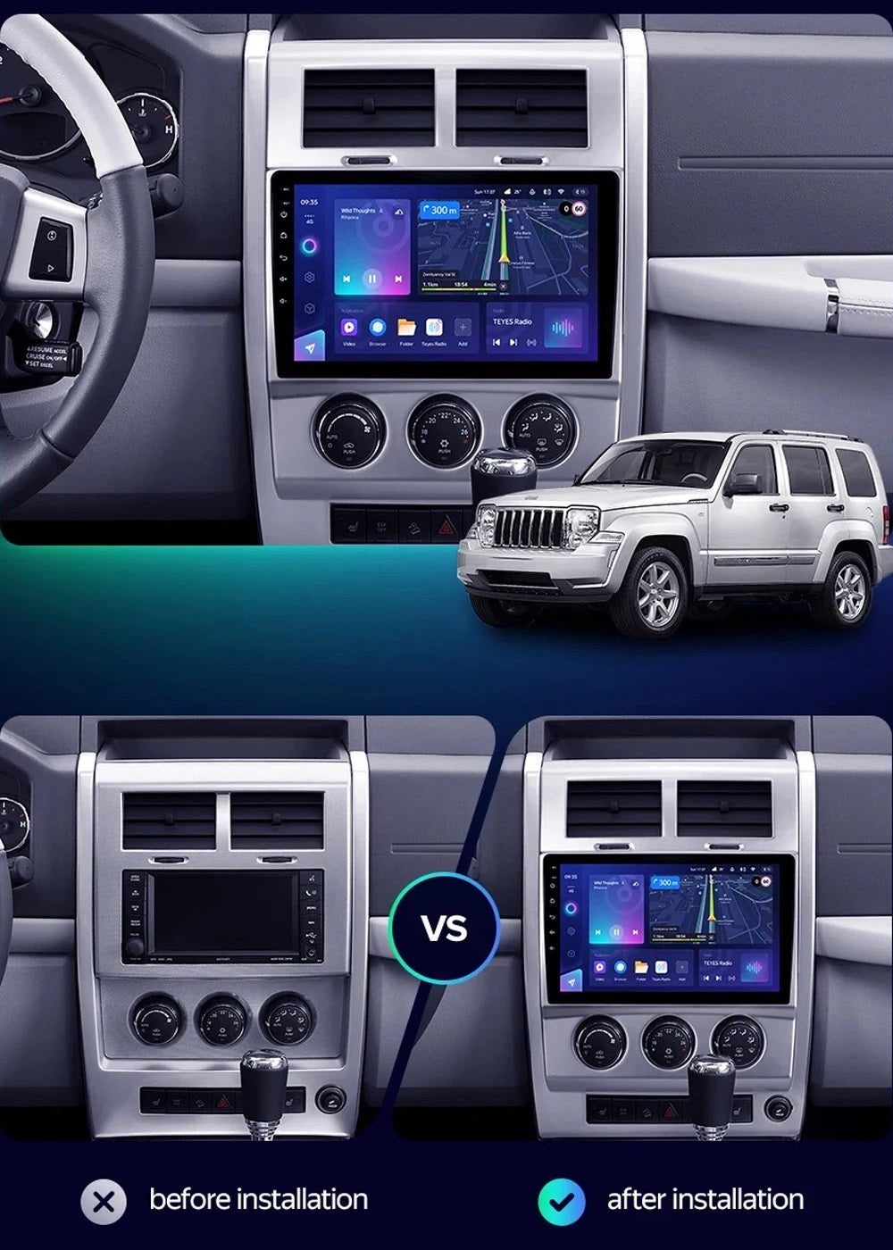 Android Autoradio für Jeep Cherokee KK Liberty (2007-2012) mit Wireless CarPlay & Android Auto