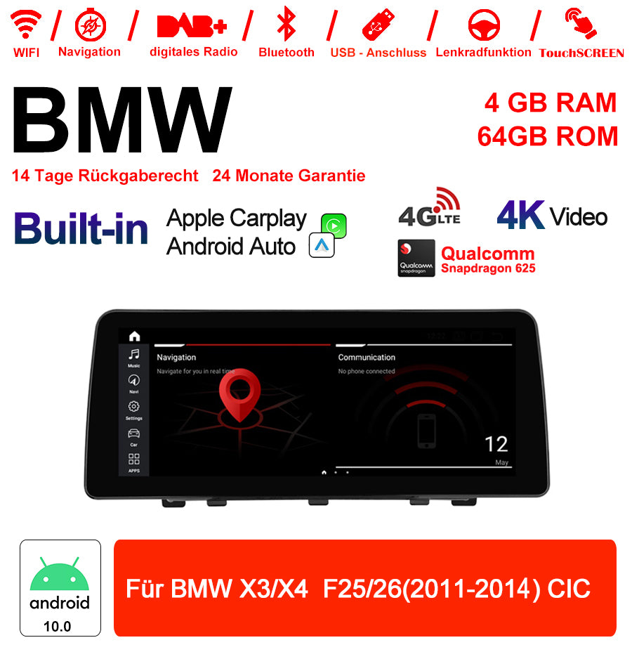 Android Autoradio für BMW X4 F25 2011-2014 mit Wireless CarPlay, Android Auto & DAB+