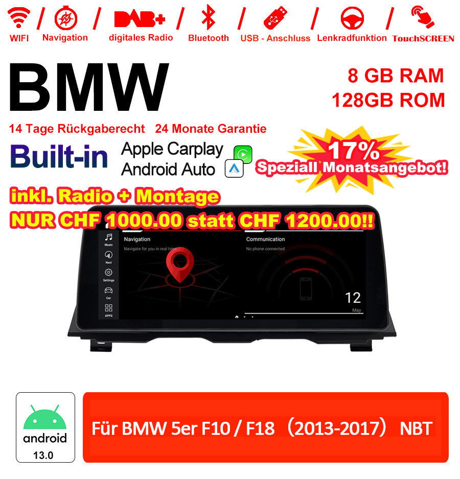Android Autoradio für BMW 5er F10/F18 2013-2017 mit Wireless CarPlay, Android Auto & DAB+