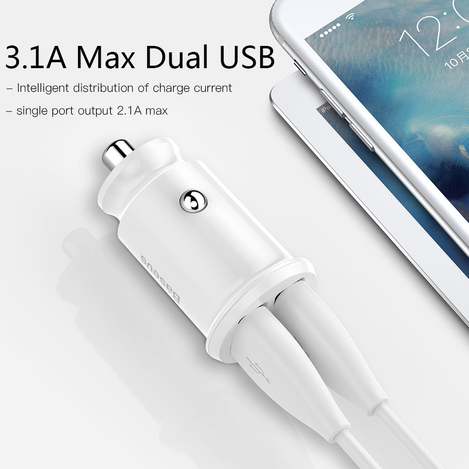 Baseus Mini USB Auto Ladegerät Für Handy Tablet GPS 3.1A Schnelle Ladegerät Auto-Ladegerät Dual USB Auto