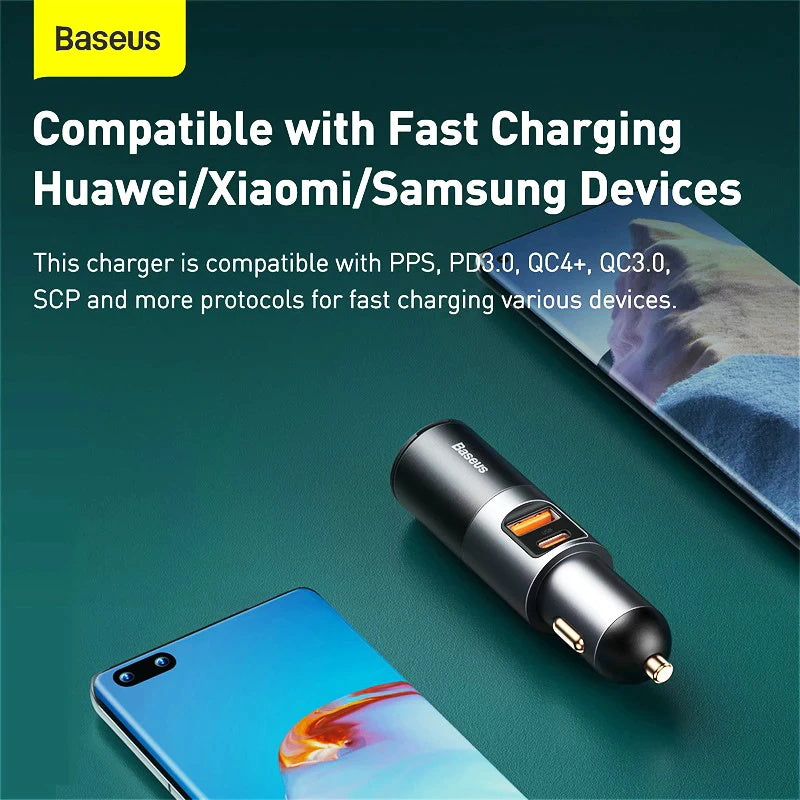 Baseus 120W Autoladegerät QC3,0 PD3,0 USB Telefon Auto Ladegerät Für iPhone 12 Pro Samsung Xiaomi Expansion port Handy Ladegerät