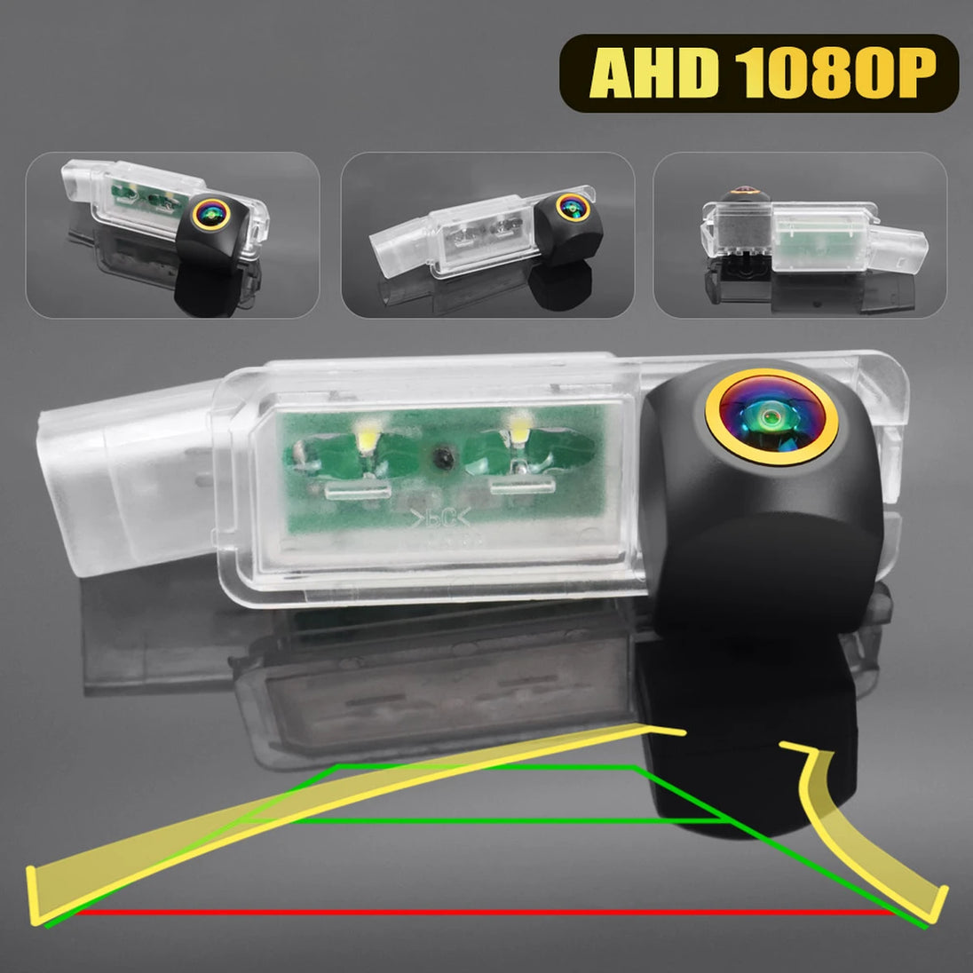 AHD 1080P CCD Rückfahrkamera mit statischen Linien für VW und SEAT (Golf 5-7, Passat B7/B8, T-Roc, Käfer A5, Ibiza MK3-5, Leon, Toledo, Altea XL)