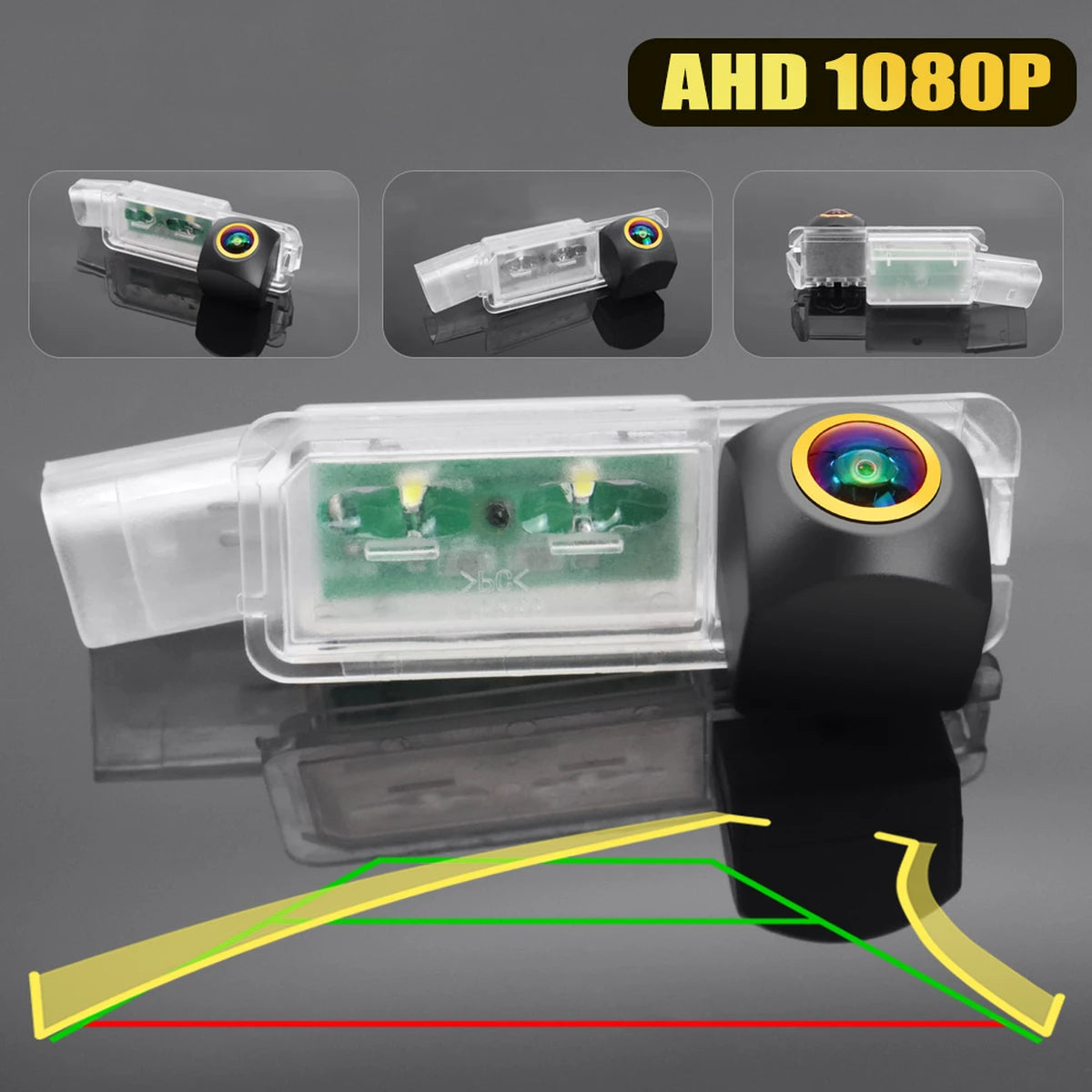 AHD 1080P CCD Rückfahrkamera mit statischen Linien für VW und SEAT (Golf 5-7, Passat B7/B8, T-Roc, Käfer A5, Ibiza MK3-5, Leon, Toledo, Altea XL)