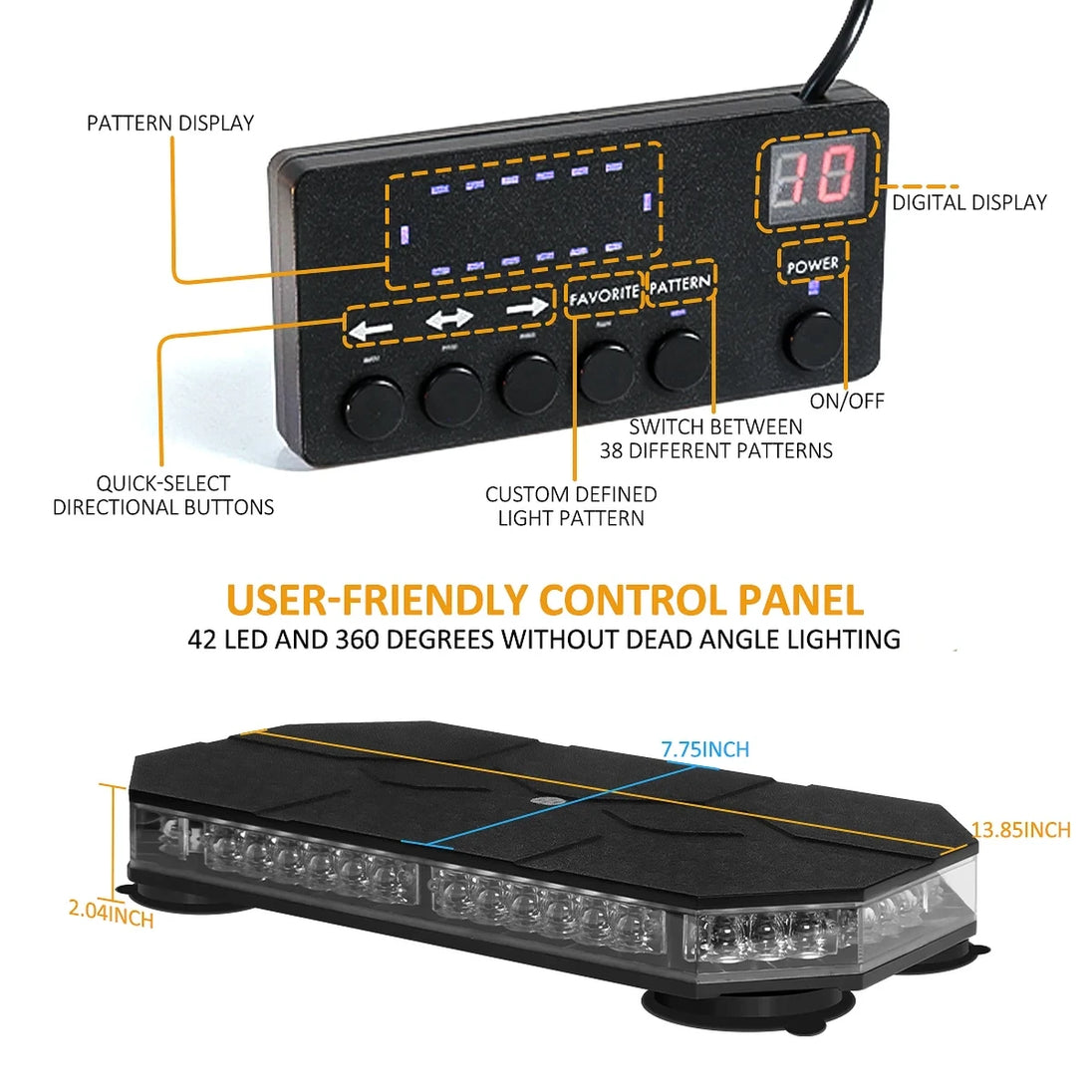 Auto-Warnleuchte, 42 LEDs, Dachoberteil, Strobe mit Controller für LKW, Krankenwagen, Schneepflug
