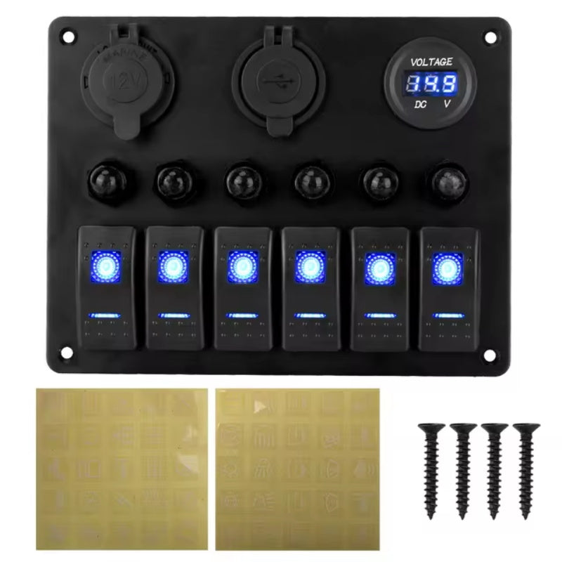 12V 24V 6 Tasten Auto Schalttafel 15a Sicherung Marine Leistungs schalter Voltmeter Tester Licht umschalten USB Ladegeräte 3,0 Auto Splitter
