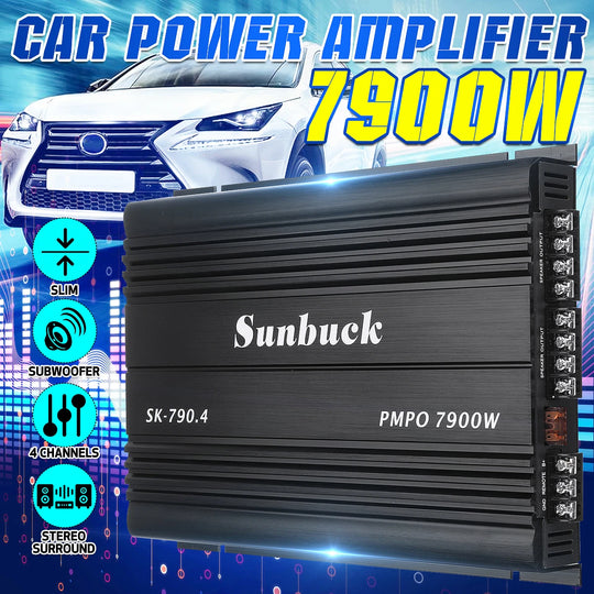 4-Kanal 12V Auto-Leistungsverstärker Klasse A/B Digital Stereo Surround Passiver Subwoofer Audio-Player für Autos Max 7900W