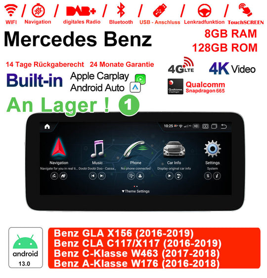 Android Autoradio für Mercedes Benz GLA X156, C-Klasse C117/X117/W463 und CLA C117/X117 2016-2019 mit Wireless CarPlay, Android Auto & DAB+