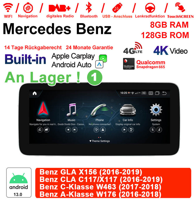Android Autoradio für Mercedes Benz GLA X156, C-Klasse C117/X117/W463 und CLA C117/X117 2016-2019 mit Wireless CarPlay, Android Auto & DAB+