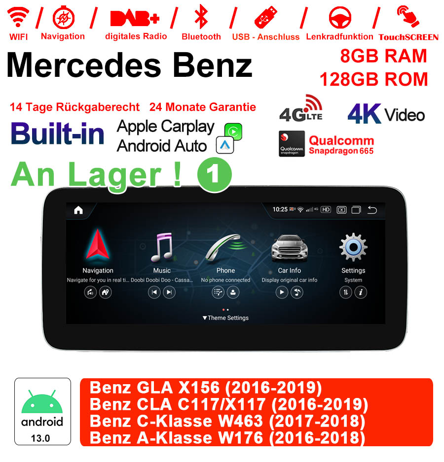 Android Autoradio für Mercedes Benz GLA X156, C-Klasse C117/X117/W463 und CLA C117/X117 2016-2019 mit Wireless CarPlay, Android Auto & DAB+