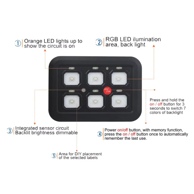 12V-24V LED 6 Gang Schalttafel 600W-1200W Schaltung Steuerrelais System Box Slim Touch Bedienfeld für Boot Jeep UTV Caravan