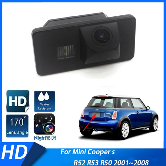 170° HD CCD Rückfahrkamera für BMW 3er (E46/E90/E91), 5er (E39/E60/E61), 7er (E38/E65–E68), X1 (E84), X5 (E53/E70), X6 (E71), M3 (E92/E93) und Mini Cooper (R50/R52/R53) (1994–2014)