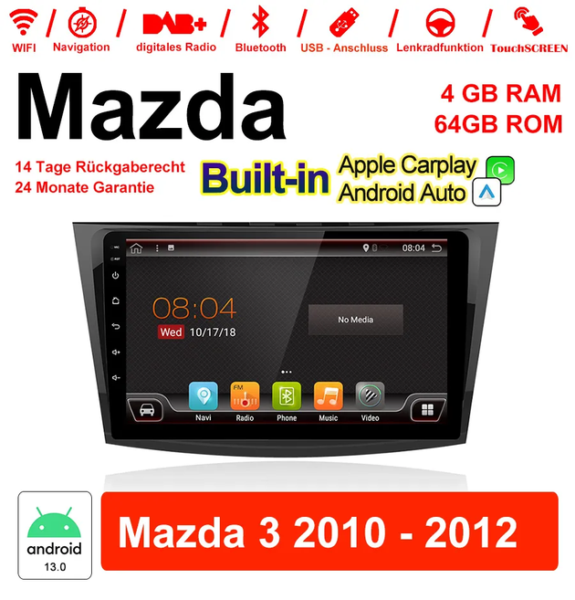 Android Autoradio für Mazda 3 2010-2012 mit Wireless CarPlay & Android Auto