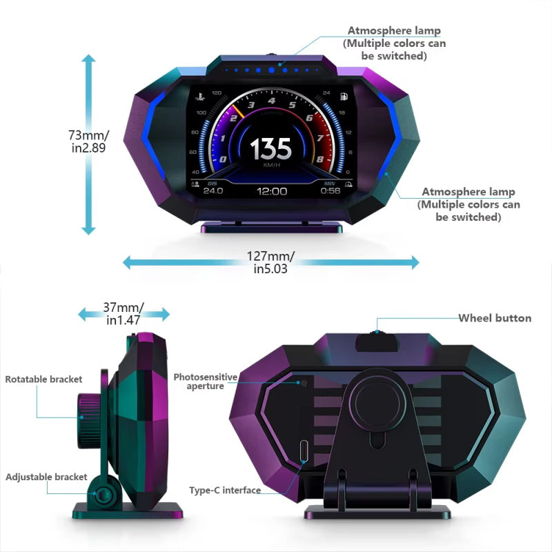 OBD + GPS HUD P24 Auto OBD Head Up Display HUD an Bord Computer Digital Tachometer Wasser Temp Kraftstoff Verbrauch Elektronischer Neigung messer
