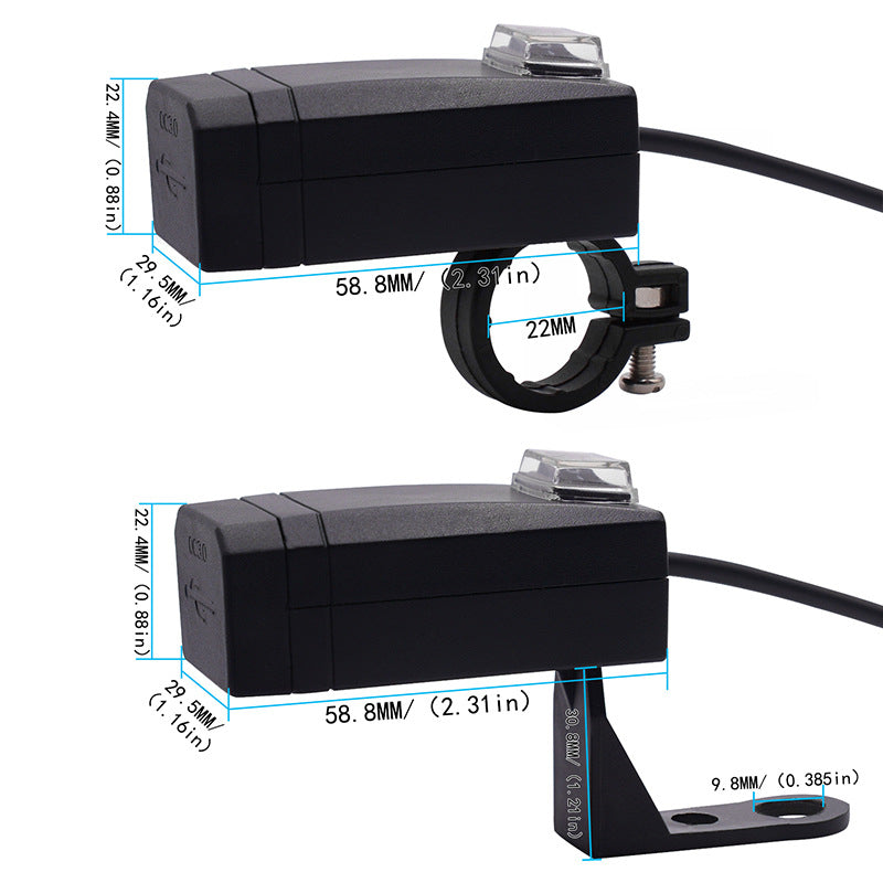 Motorrad QC3.0 USB Ladegerät Wasserdicht Dual USB Moto Schnellladung 12-24V Für Motocicleta 22mm Lenker
