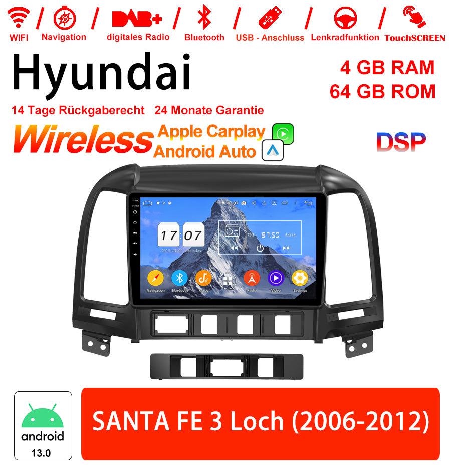 Android Autoradio für Hyundai Santa Fe (3-Loch) 2006-2012 mit Wireless CarPlay & Android Auto
