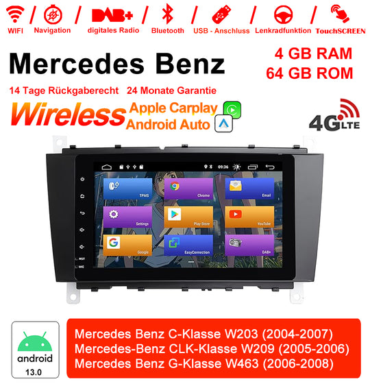 Android Autoradio für Mercedes Benz C-Klasse W203, CLK W209 und G-Klasse W463 2004-2008 mit Wireless CarPlay, Android Auto & DAB+