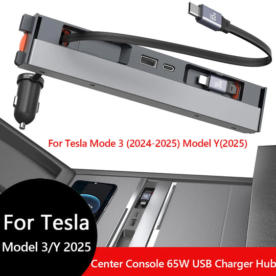 Für Tesla Model Y Juniper 2025, einziehbare Mittelkonsole, USB-Hub, Modell 3, Highland Phone-Ladegerät, Schnelllade-Dockingstation