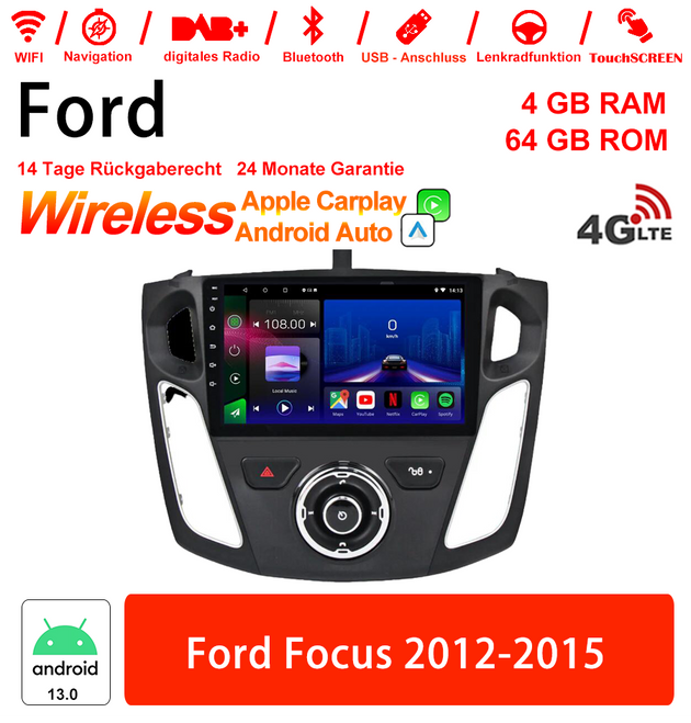 Android Autoradio für Ford Focus 2012-2015 mit Wireless CarPlay & Android Auto