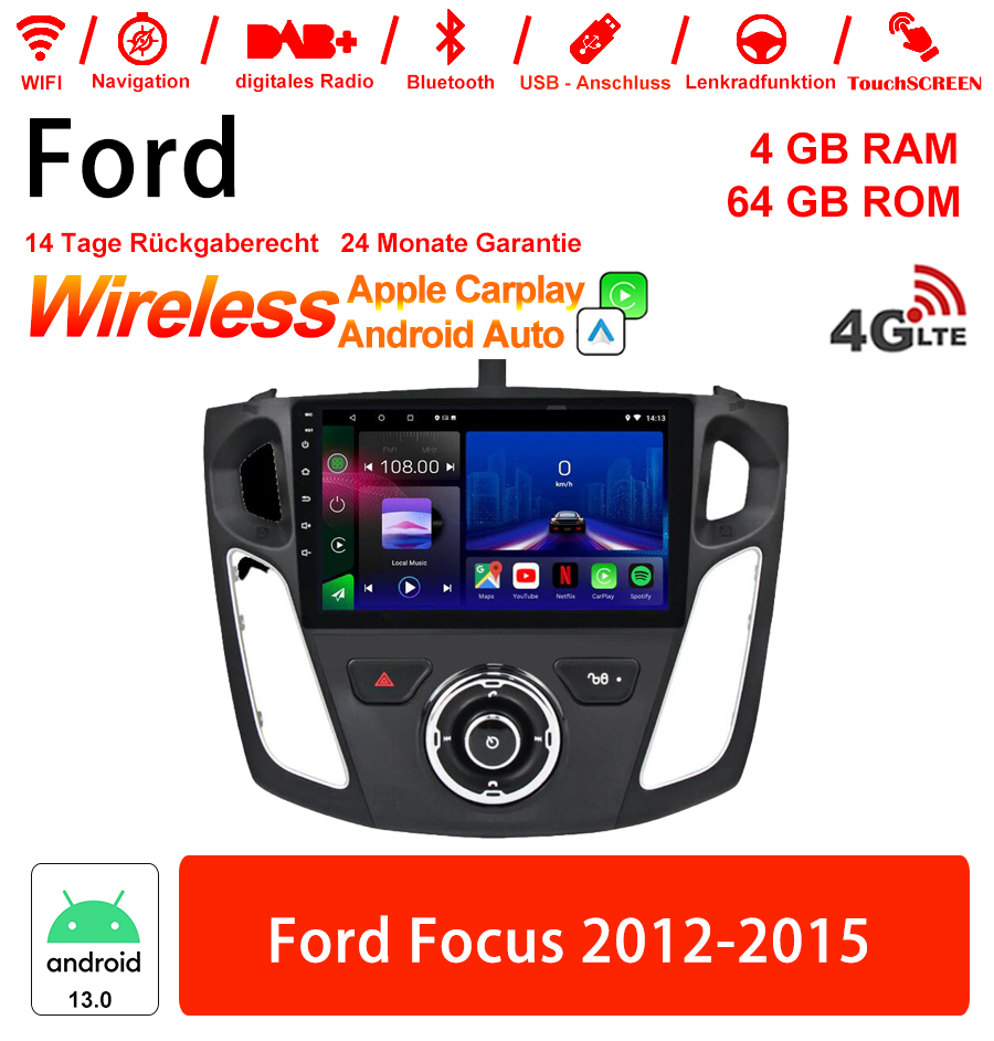 Android Autoradio für Ford Focus 2012-2015 mit Wireless CarPlay & Android Auto