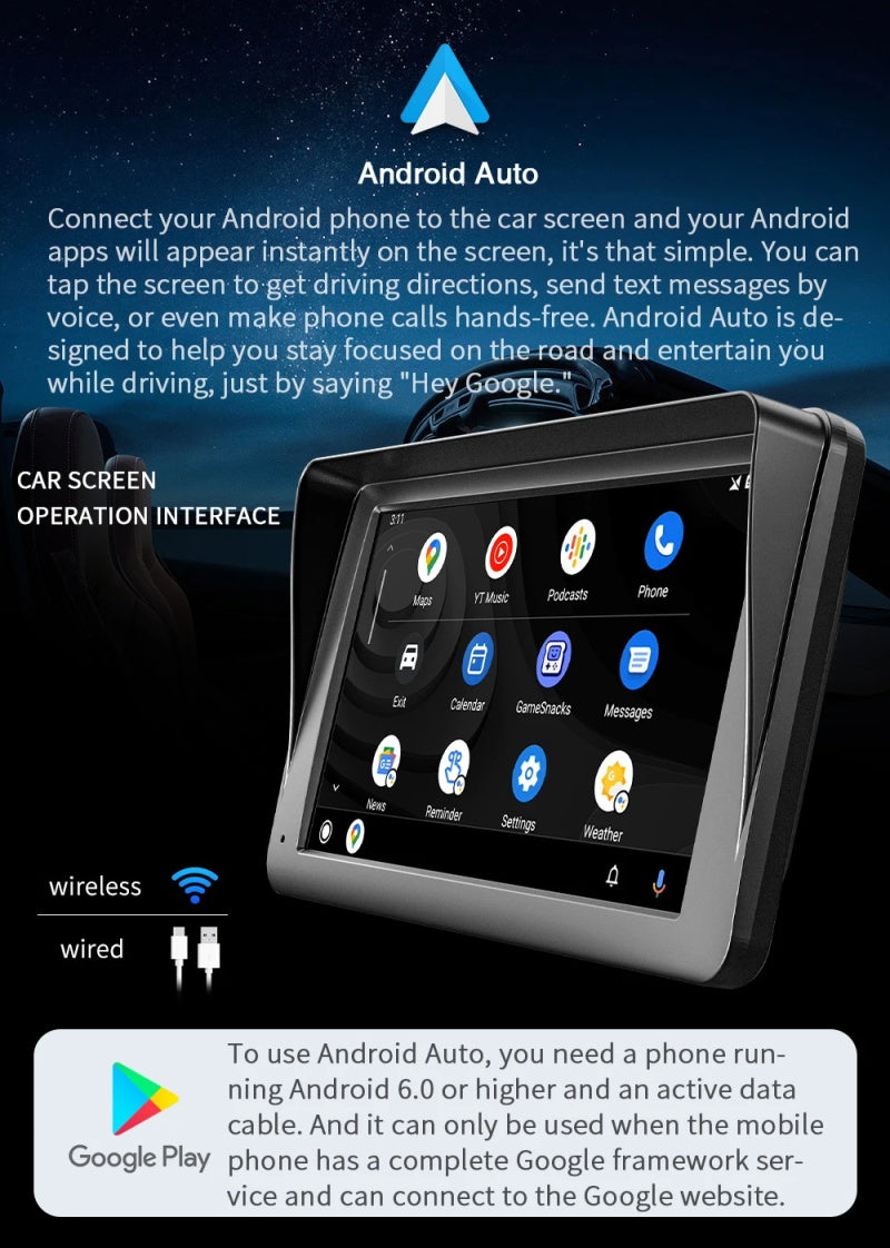 7-Zoll Android Autoradio für Universal mit Wireless CarPlay & Android Auto