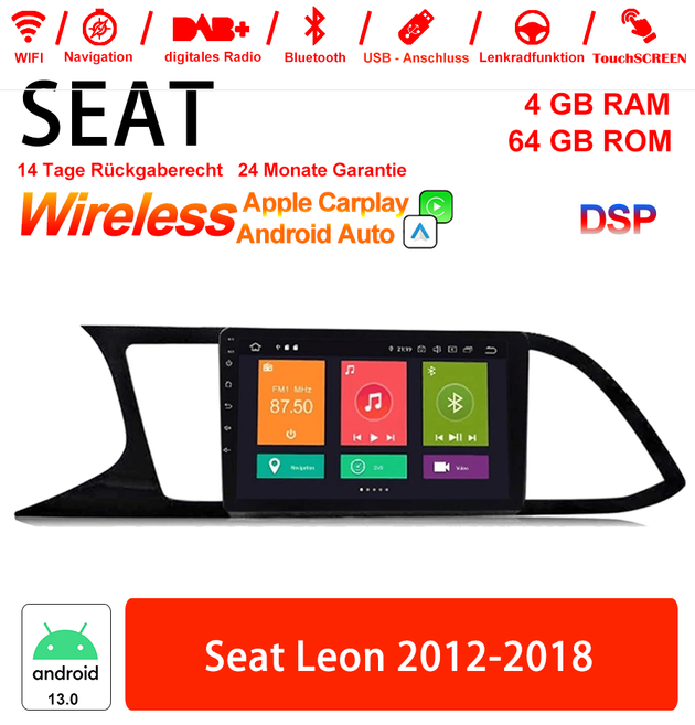 9 Zoll Android 13.0 Autoradio für SEAT Leon (2012-2018) mit Wireless CarPlay & Android Auto
