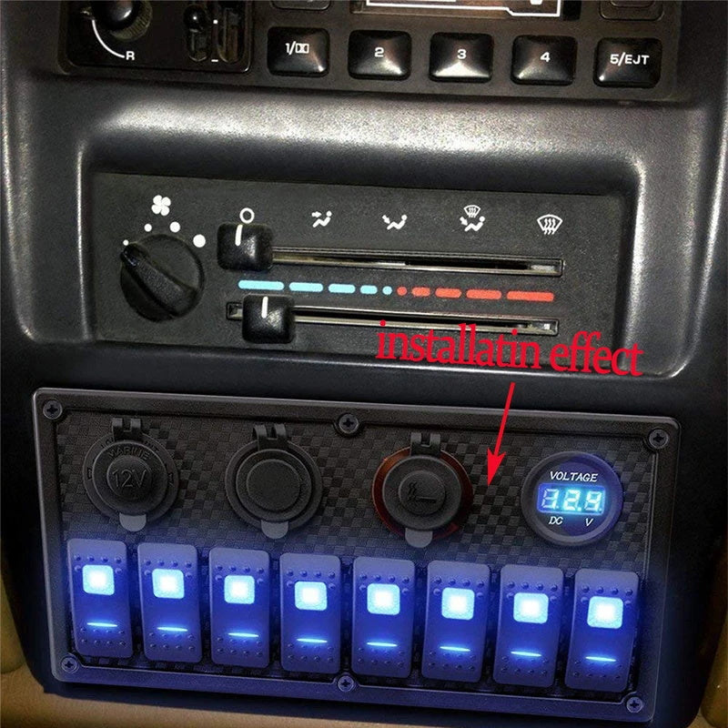 8 Gang Wipp schalter Panel Leistungs schalter überlast geschütztes Voltmeter 12V 24V DC USB Ladegerät Port RV Auto Boot Marine blau LED