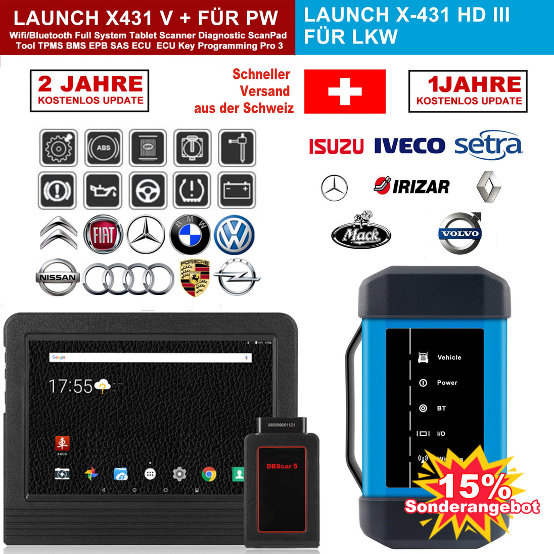 LAUNCH X431 V+ & X431 HD3 Diagnosegerät für Nutzfahrzeuge & LKW