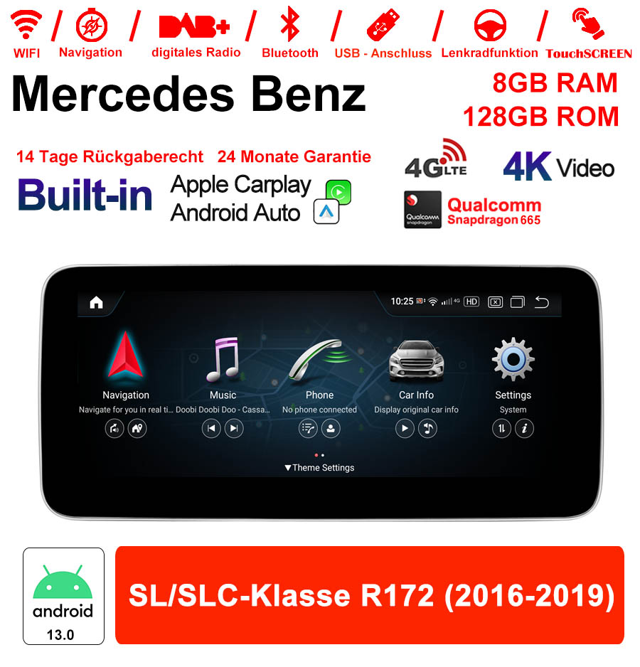Android Autoradio für Mercedes Benz SL R172 2016-2019 mit Wireless CarPlay, Android Auto & DAB+