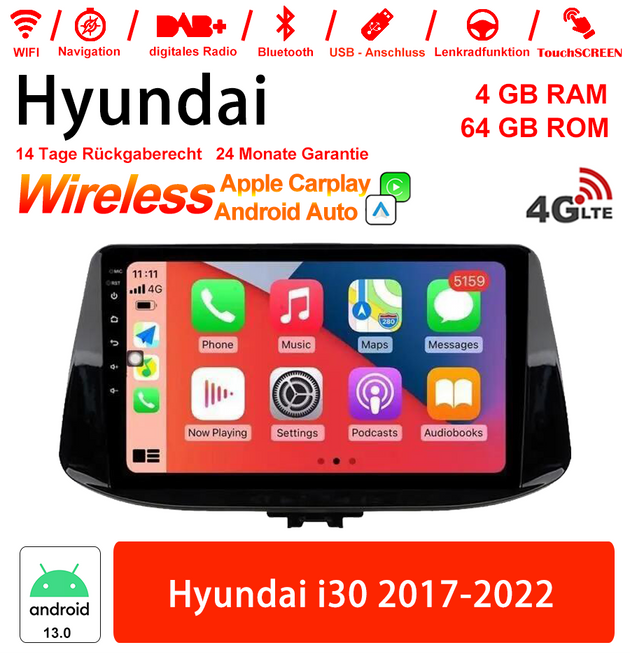 Android Autoradio für Hyundai i30 2017–2022 mit Wireless CarPlay & Android Auto