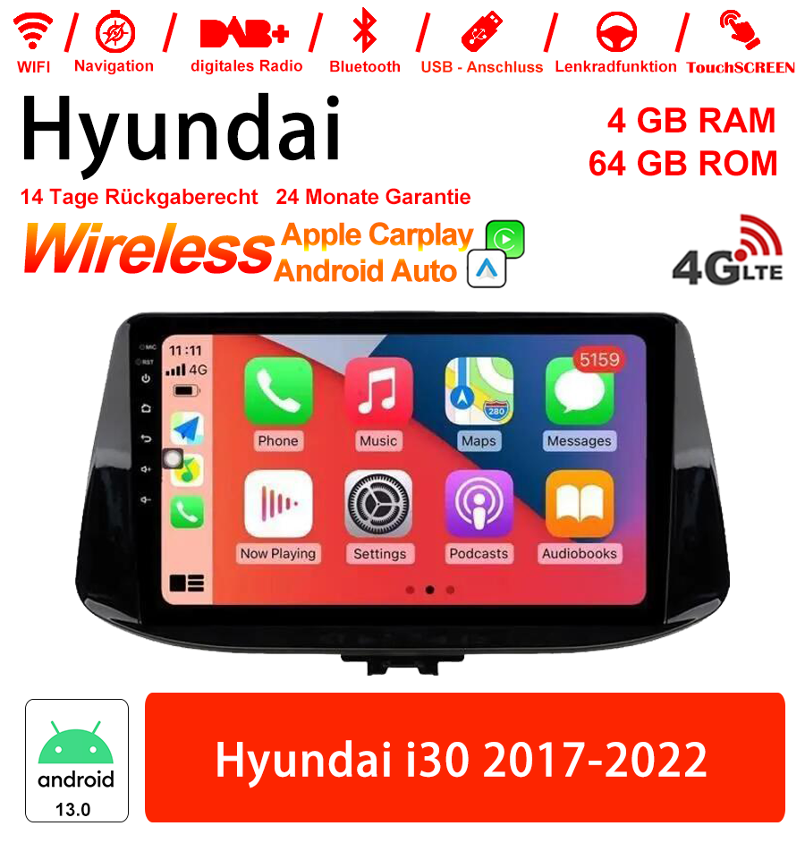 Android Autoradio für Hyundai i30 2017–2022 mit Wireless CarPlay & Android Auto