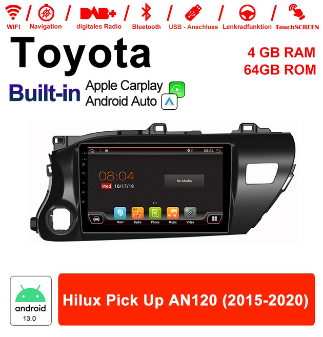 Android Autoradio für Toyota Hilux AN120 (2015-2020) mit Wireless CarPlay & Android Auto