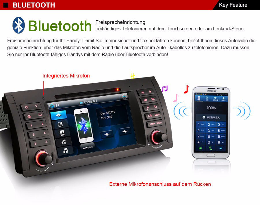 Android Autoradio für BMW 5er E39, X5 E53 und M5 E39 1996-2007 mit Wireless CarPlay, Android Auto & DAB+