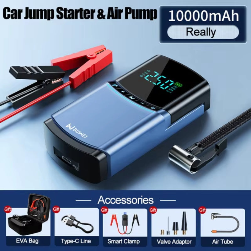 4 in 1 Auto Starthilfe Luftpumpe 150PSI Reifenkompressor 2000A Startergerät 10000 mAh Power Bank Digitale...