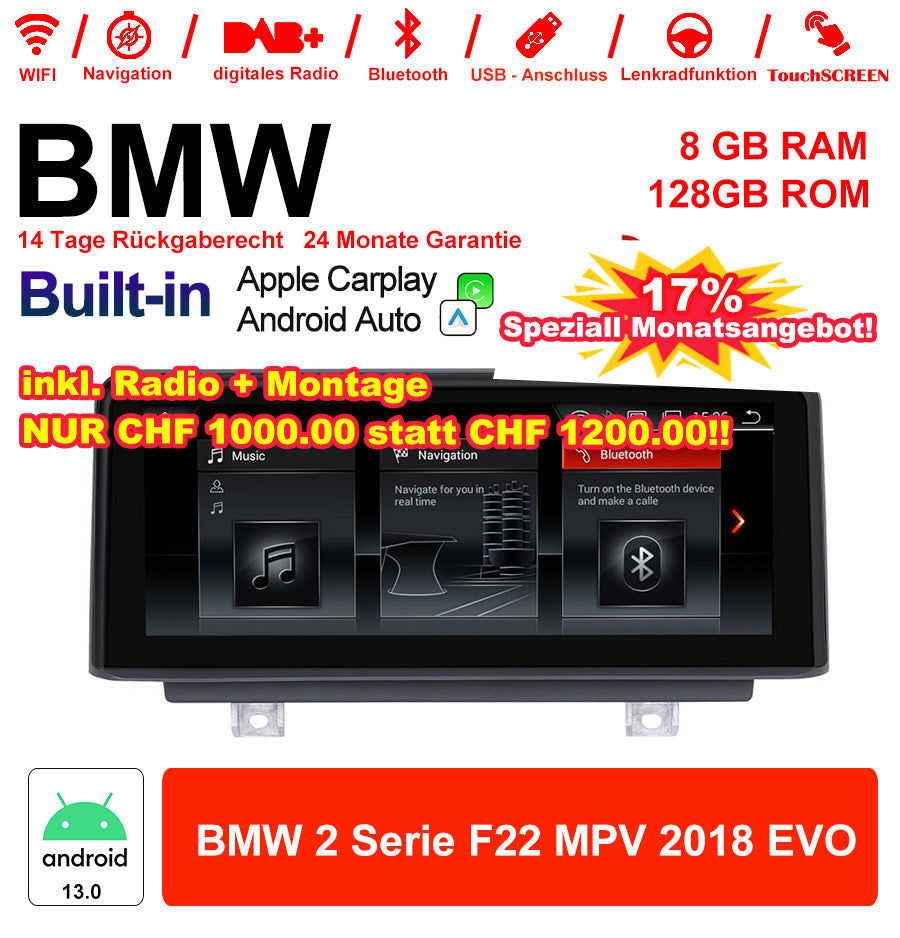 Android Autoradio für BMW 2er 2018 mit Wireless CarPlay, Android Auto & DAB+