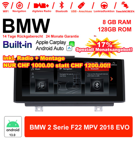 Android Autoradio für BMW 2er 2018 mit Wireless CarPlay, Android Auto & DAB+