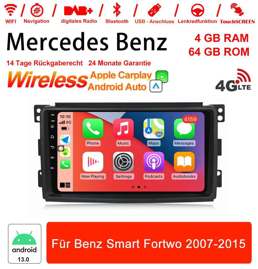 Android Autoradio für Mercedes Benz Smart 2007-2015 mit Wireless CarPlay, Android Auto & DAB+