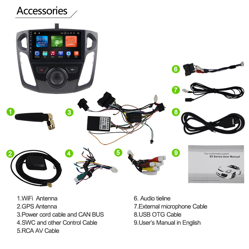 9 Zoll Android Autoradio für Ford Focus 2012-2015 mit Wireless CarPlay & Android Auto