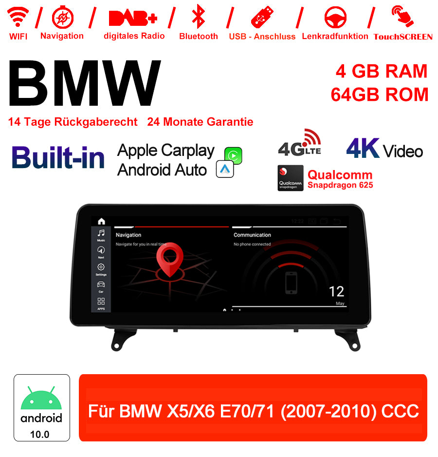Android Autoradio für BMW X6 E70 2007-2010 mit Wireless CarPlay, Android Auto & DAB+