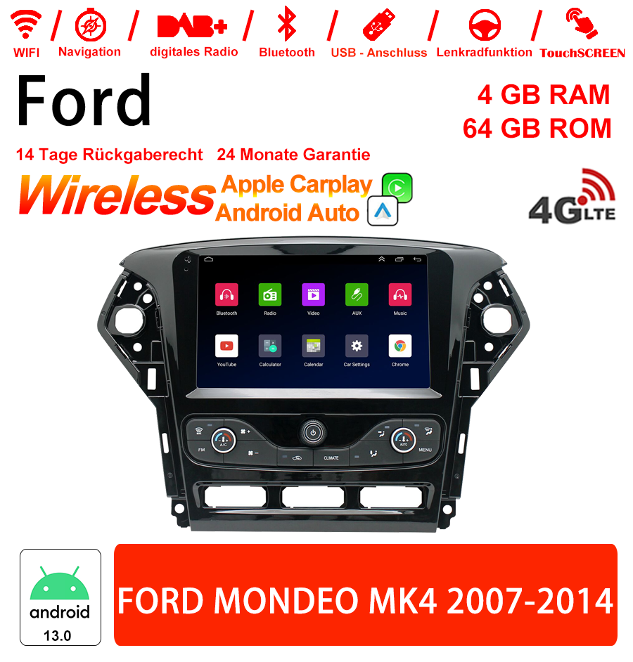 Android Autoradio für Ford Mondeo MK4 2007-2014 mit Wireless CarPlay & Android Auto