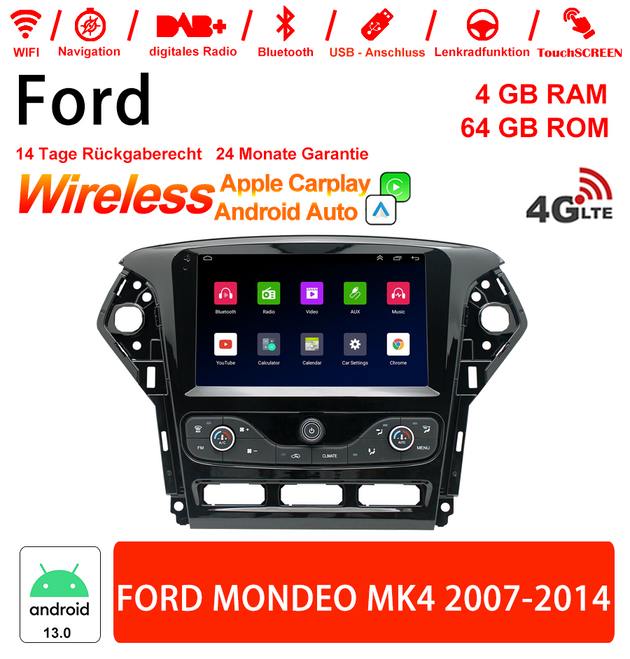 Android Autoradio für Ford Mondeo MK4 2007-2014 mit Wireless CarPlay & Android Auto
