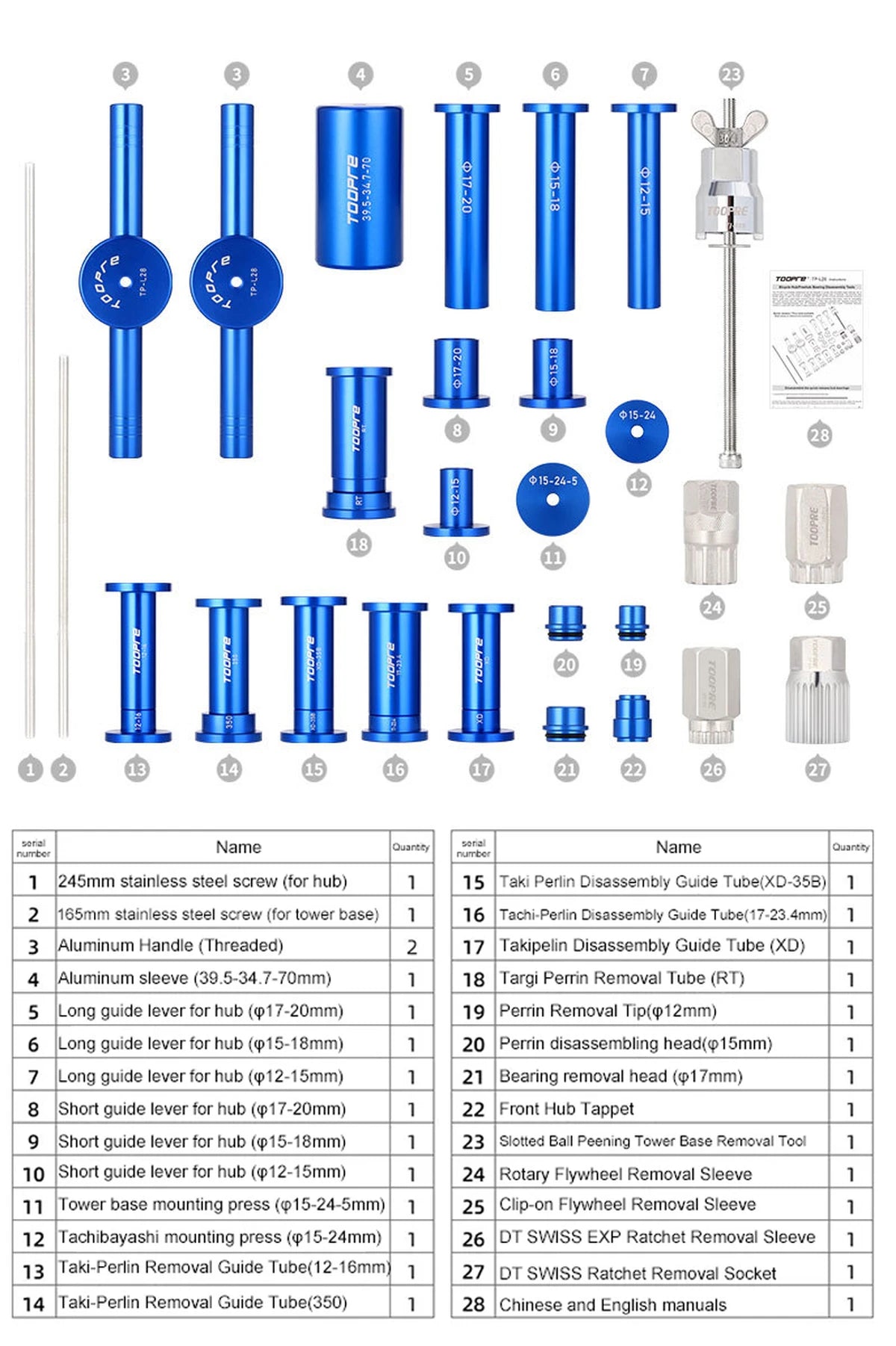 TOOPRE Fahrrad Quick Release Steckachse Hub Lager Presse Set,Lager Hub Montage Werkzeug