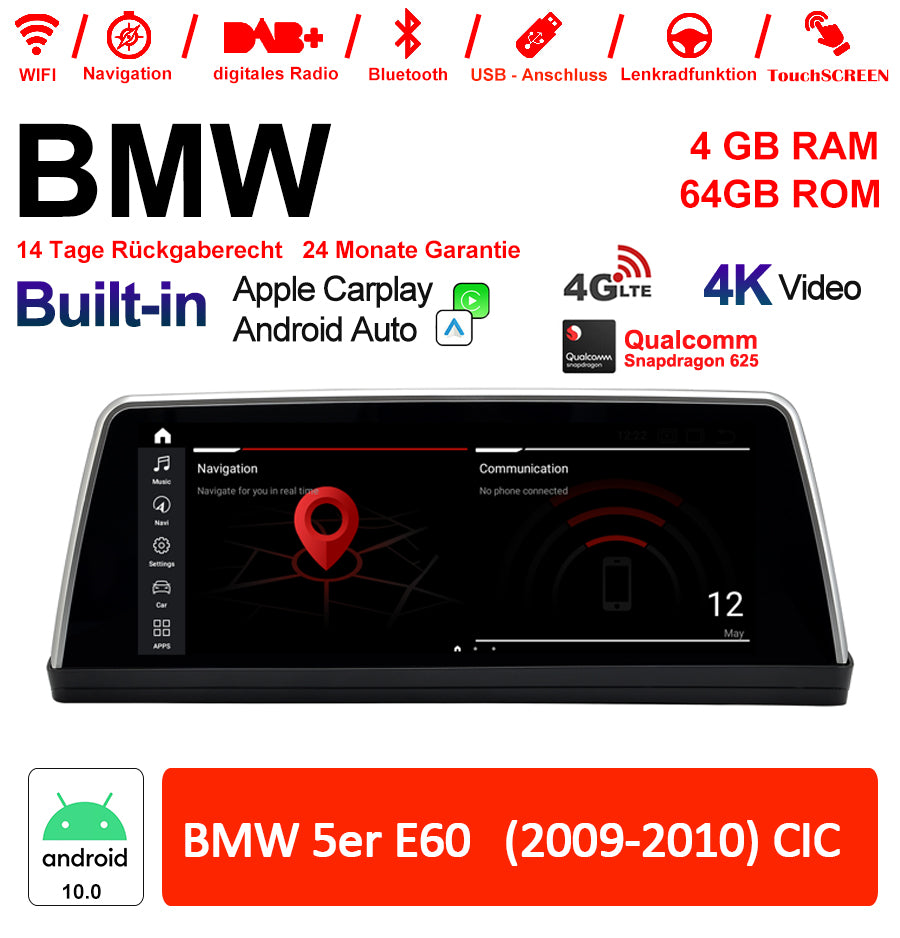 Android Autoradio für BMW 5er E60 2009-2010 mit Wireless CarPlay, Android Auto & DAB+