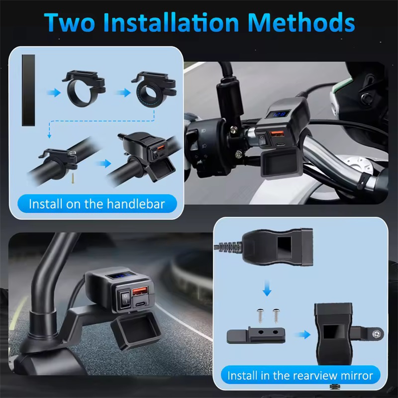 Motorrad USB Schnelle Zellular Ladegerät Wasserdicht Typ C Port Buchse Stecker Mit Zelle Mobile Voltmeter Digitale Ladung
