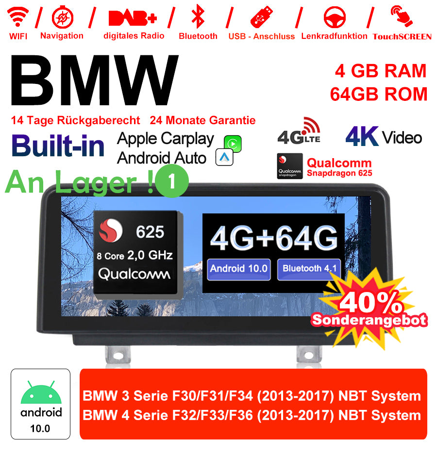 Android Autoradio für BMW 3er F30/F31/F34 und 4er F32/F33/F36 2013-2017 mit Wireless CarPlay, Android Auto & DAB+