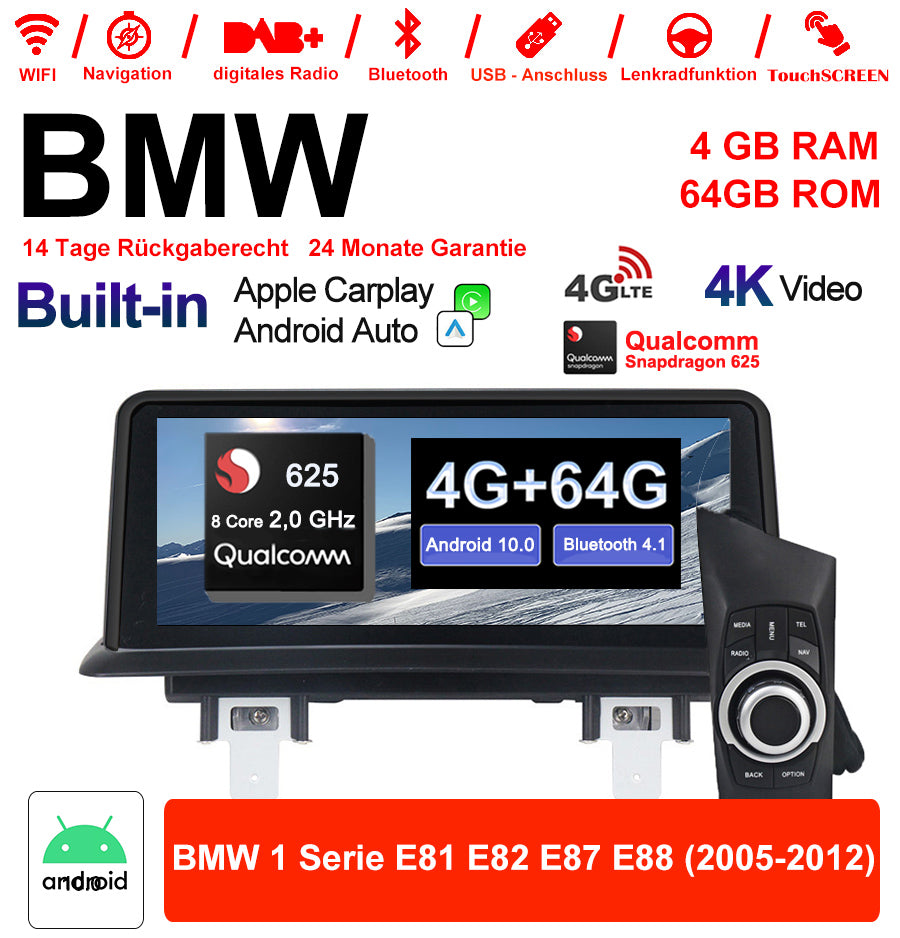 Android Autoradio für BMW 1er E81/E82/E87/E88 2005-2012 mit Wireless CarPlay, Android Auto & DAB+