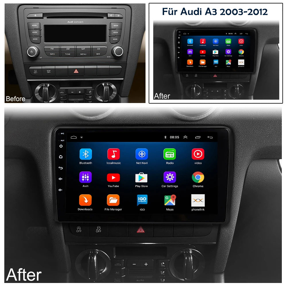 9 Zoll Android 13.0 Autoradio für Audi A3 S3 RS3 2003-2012 mit Wireless CarPlay & Android Auto